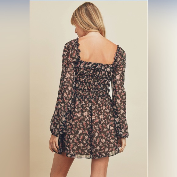 Floral Shirred Long Sleeve Mini Dress - Picture 5 of 8